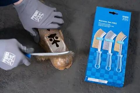 Produktbild Pferd POS Bürstenset Handbürste gebogen BSO HBG 1reihig Edelstahl-Stahl-Messing-Draht-