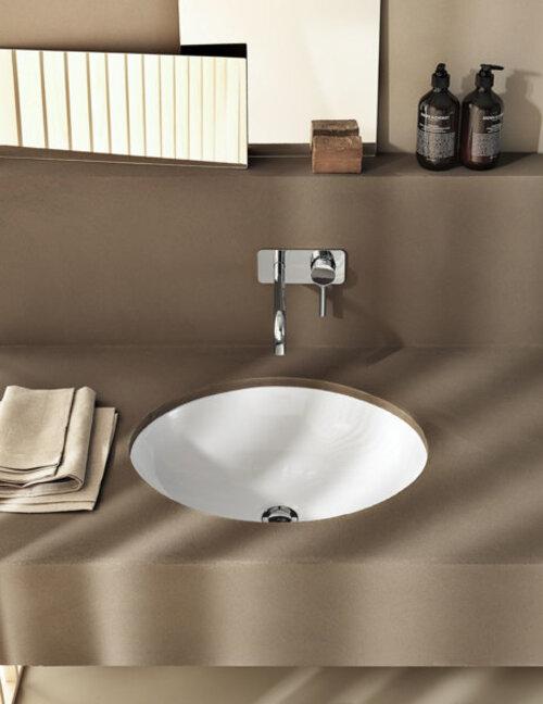 Produktbild Geberit VariForm Einbauwaschtisch rund, 400mm, ohne Hahnloch, mit Überlauf (590 mm, 195 mm)