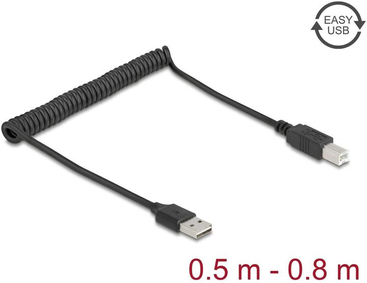 Produktbild Delock Spiralkabel EASY-USB 2.0 Typ-A Stecker zu USB Typ-B S (0.80 m, USB 2.0)