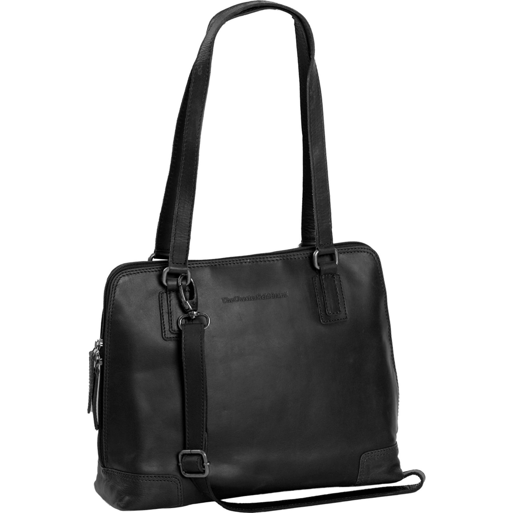 The Chesterfield Brand, Handtasche, Wax Pull Up Schultertasche Leder 30 cm Laptopfach, Schwarz