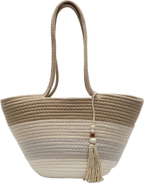 Immagine prodotto Only-Bags.Store Baumwollseil gewebtes Design Umhängetaschen gestreift grosse Kapazität Sommer Strand Shopper mit
