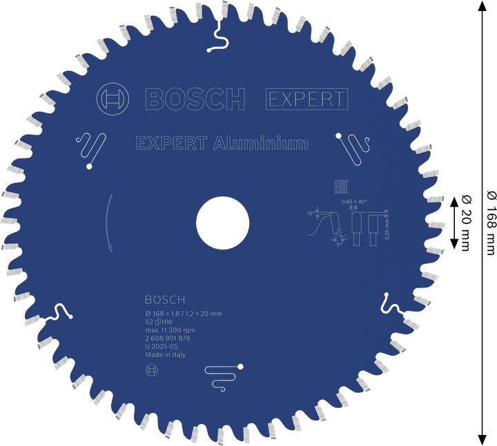 Immagine prodotto Bosch Professional Zubehör Lama circolare Expert per alluminio 168 x 20 x 1,8/1,2 mm, T52