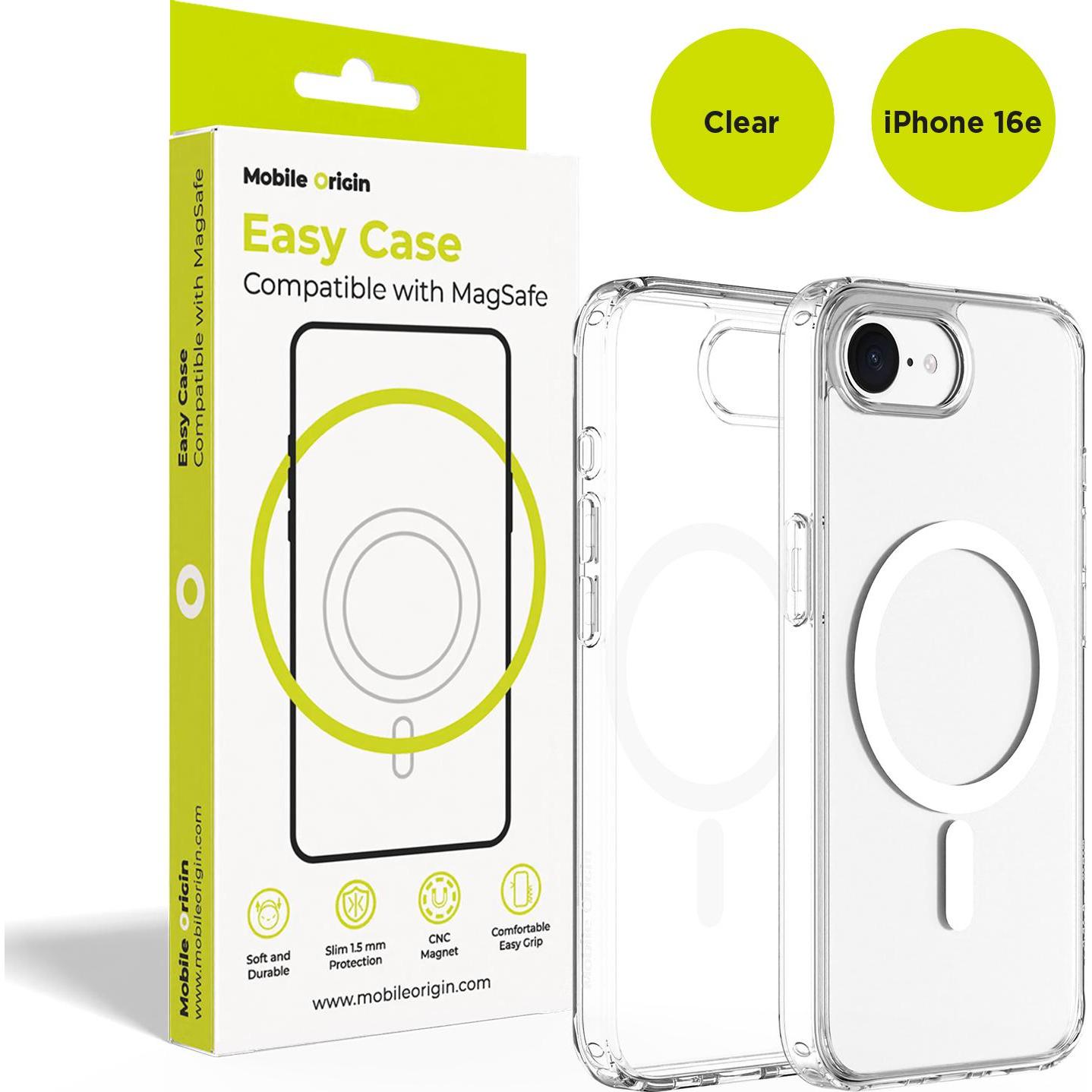 Mobile Origin Hybrid MagSafe Case, clear - iPhone 16e (Apple iPhone 16e), Cover smartphone, Trasparente