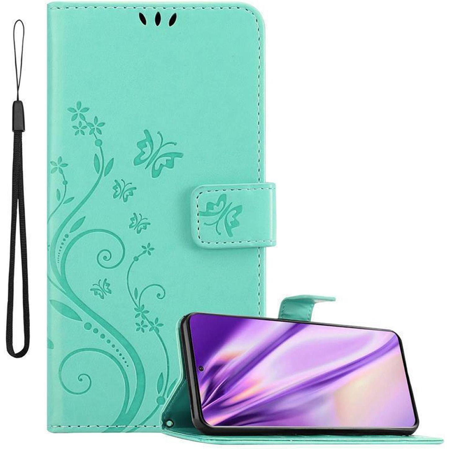Cadorabo Flower Book Cover (Samsung Galaxy S20), Smartphone Hülle, Türkis