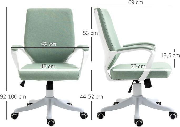 Produktbild Swisshandel24 Bürostuhl mit Wippenfunktion ergonomisch Polyester Nylon PP Grün+Weiss (44 - 52 cm)