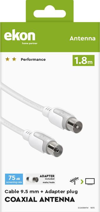 Actual product image Ekon Male / female antenna cable + adapter 75dB (Antenna cable)