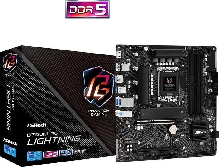 Actual product image AsRock B760M PG LIGHTNING - mATX DDR5 S1700 (LGA 1700, Intel B760, mATX)