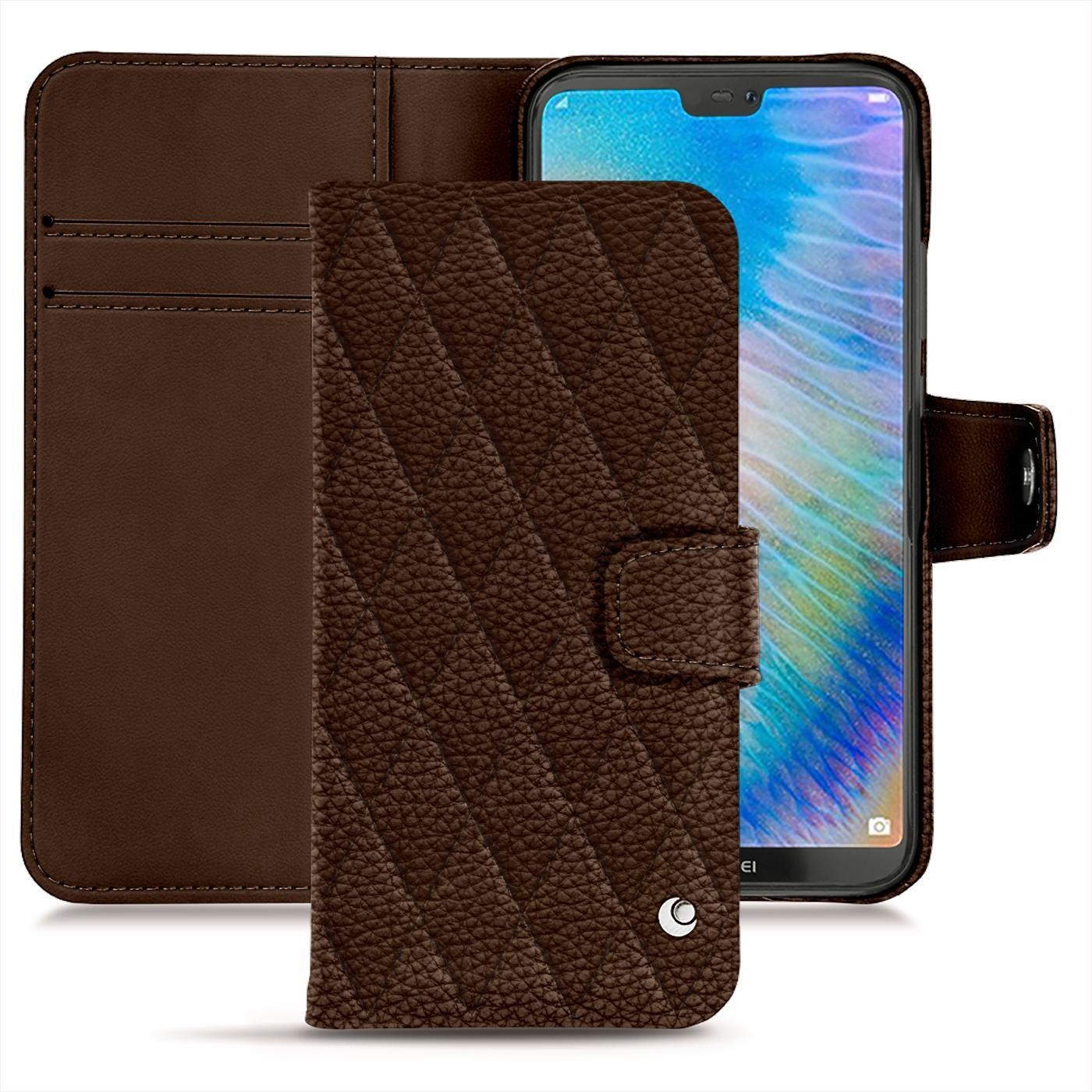Noreve Lederschutzhülle Wallet (Huawei P20 Lite), Smartphone Hülle, Braun