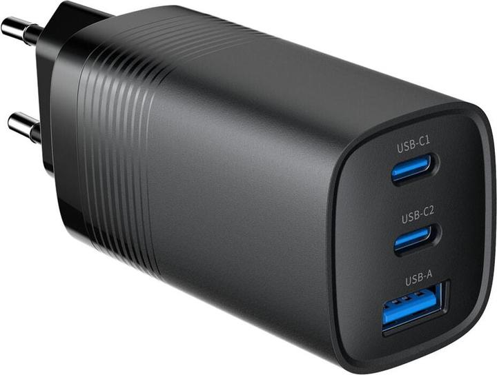 Actual product image Gembird Power Delivery Charger 1xA 2xC GaN Black (65 W, 3 ports)