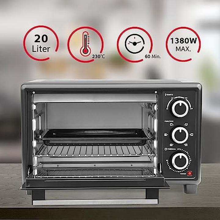 Actual product image OptimumX Vrijstaande Mini Oven 20L Convestie Mini Oven Hetelucht -Timer - Zwart )