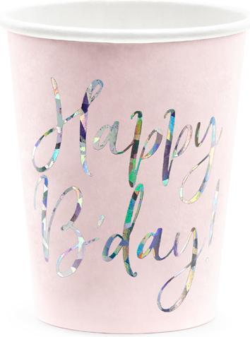 Produktbild Partydeco Cups Happy B'day!, light powder pink, 220ml (1 pkt / 6 pc.) (6 x)