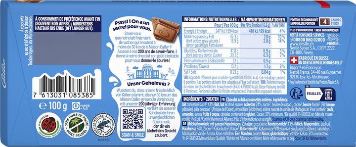 Nährwerte und Zutaten Cailler Milch-Nuss (100 g)