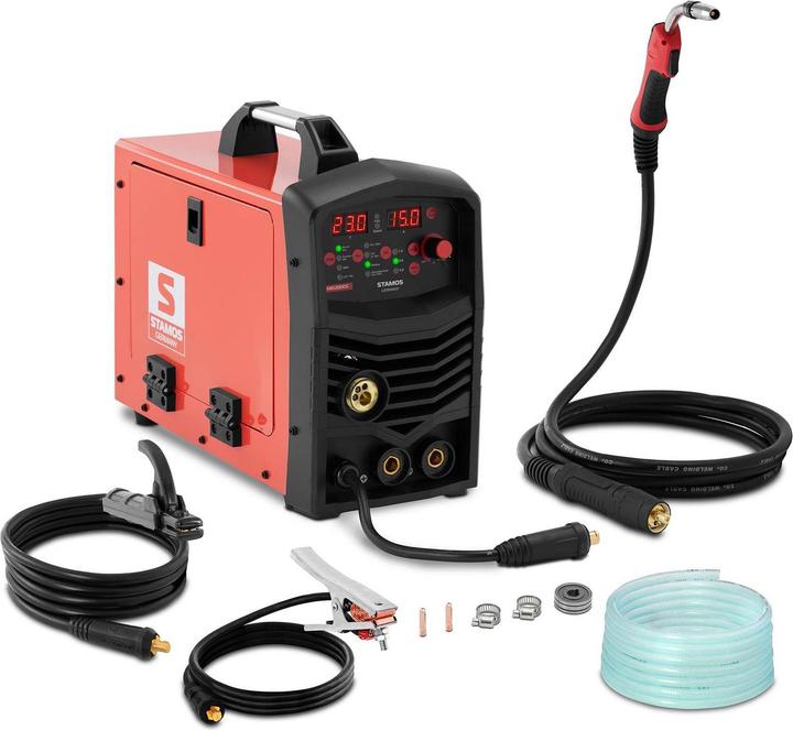 Produktbild Stamos MIG MAG Schweissgerät 200 A Duty Cycle 100 % Synergie E-Hand WIG Liftarc FCAW