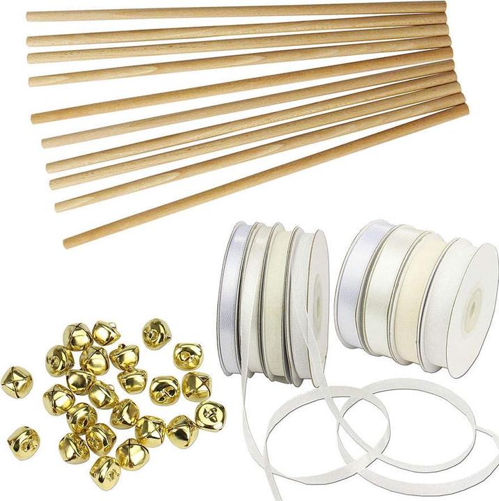 Produktbild trendmarkt24 Zauberstäbe 48 Stück Hochzeit Wedding Wands 30cm lang DIY Glocken 200m Band Glücksstäbe