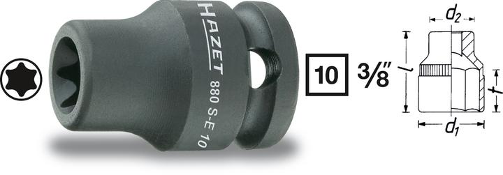 Produktbild HAZET Schlag-, Maschinenschrauber Steckschlüsseleinsatz ∙ TORX 880S-E10 ∙ Vierkant10 mm (3/8 Zoll)… (3/8")