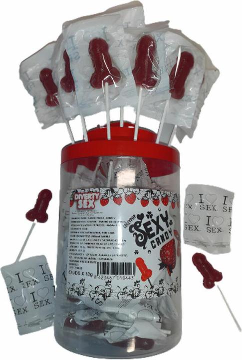 Immagine prodotto Diablo Picante 50 Lecca Lecca Di Pene Caramellati Alla Fragola E Alla Ciliegia (50 Unità)