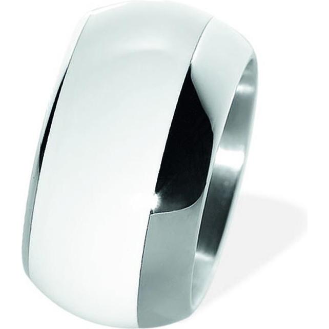 Xen, Ring, Bandring gewölbt mit Keramik weiss 13 mm, (49)