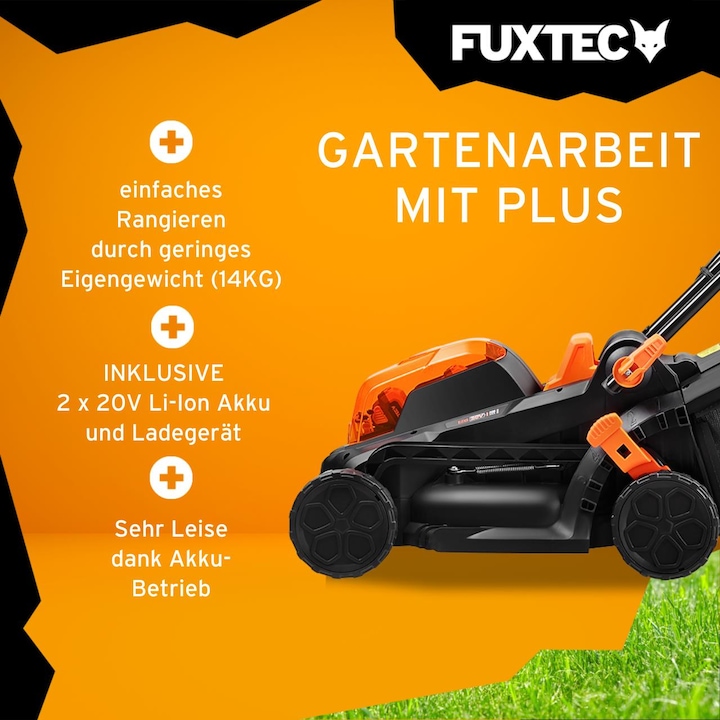 Actual product image Fuxtec 40V Battery Lawn Mower FX-E1RM20 SET with 2 x Battery 2Ah, Dual Charger 2.4A (Rechargeable battery operated)