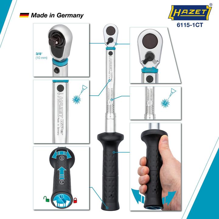 Produktbild HAZET Drehmomentschlüssel ∙ US-STANDARD 6115-1CT ∙ Nm min-max: 27.1 - 135.6 Nm ∙ lbf min-max: 20 - … (3/8", 27.10 Nm, 135.60 Nm)