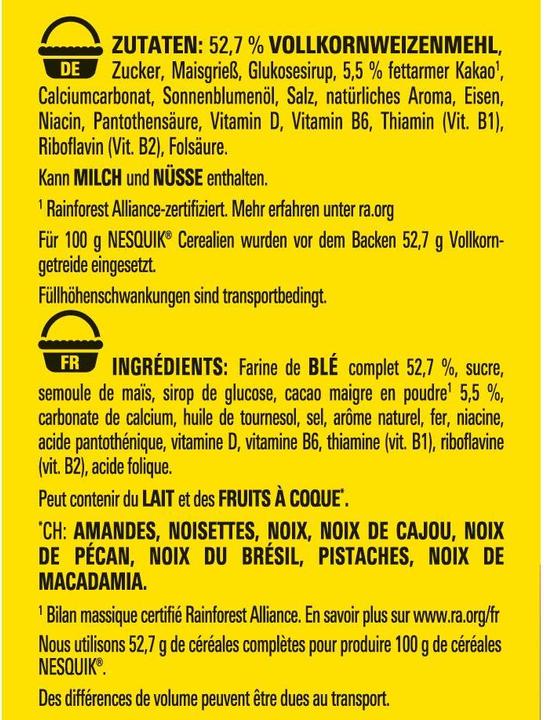 Nutritional values and ingredients Nesquik Cereals (375 g)