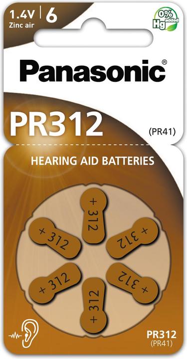 Image du produit Panasonic Piles pour prothèses auditives PR312 (6 pcs, A312, 170 mAh)