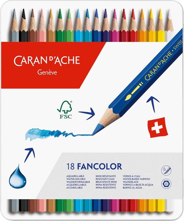 Caran d'Ache Boîte métallique de crayons de couleur Fancolor (18x)