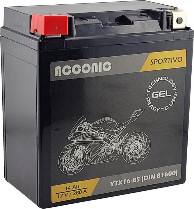 Produktbild Acconic Sportivo GEL YTX16-BS Motorradbatterie 14Ah 12V (DIN 81600) (12 V, 14 Ah)