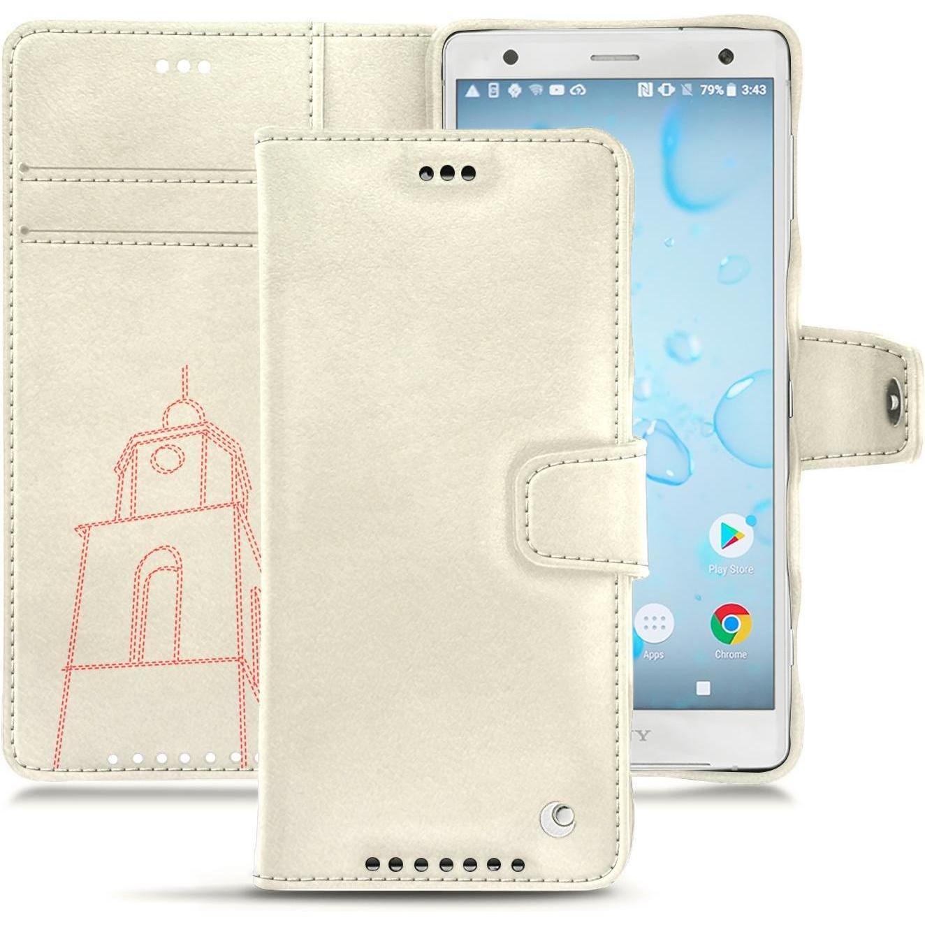 Noreve Lederschutzhülle Wallet (Sony Xperia XZ2), Smartphone Hülle, Weiss