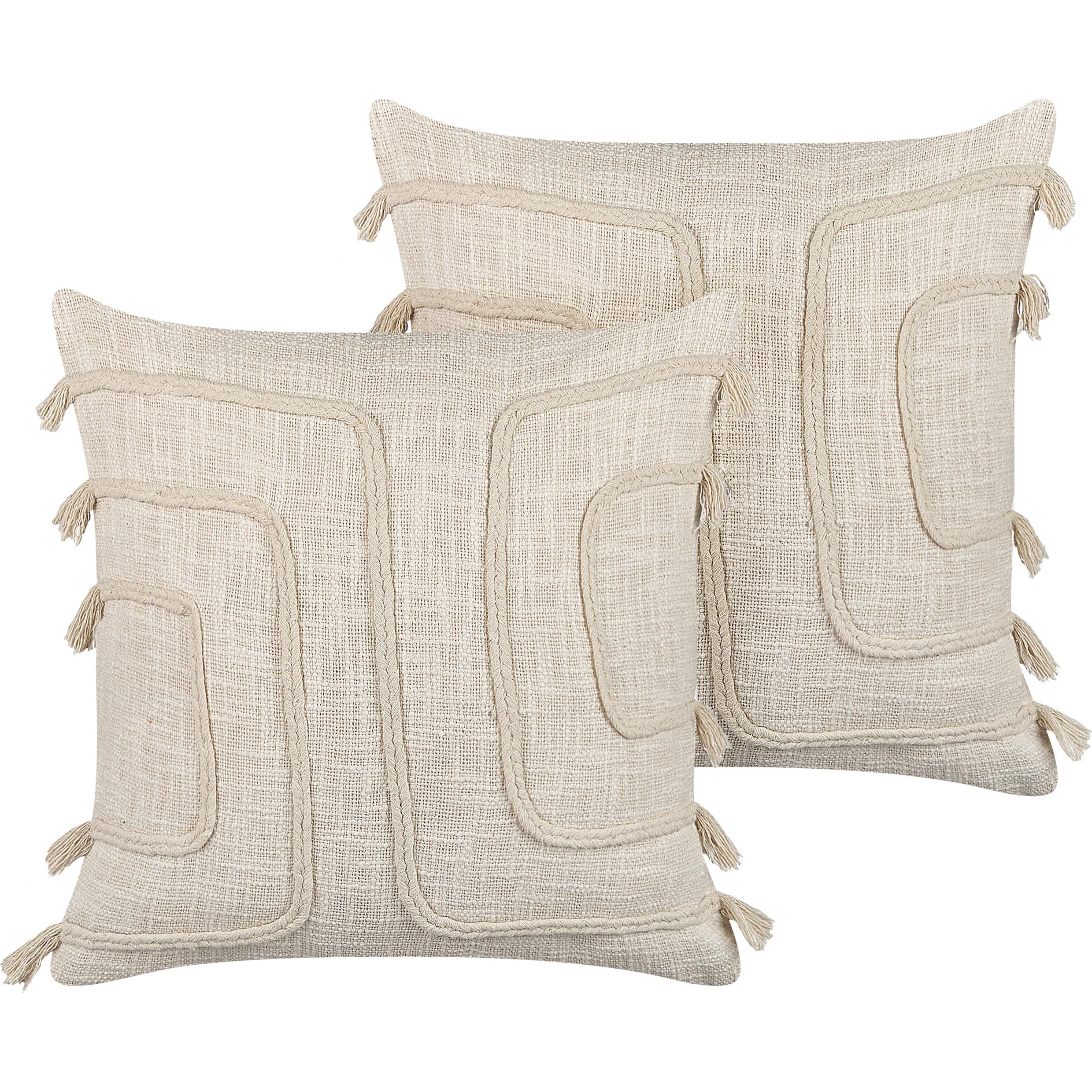 Beliani, Dekokissen, Dekokissen abstrakt Muster Baumwolle beige 45 x 45 cm 2er Set PLEIONE (45 x 45 cm)