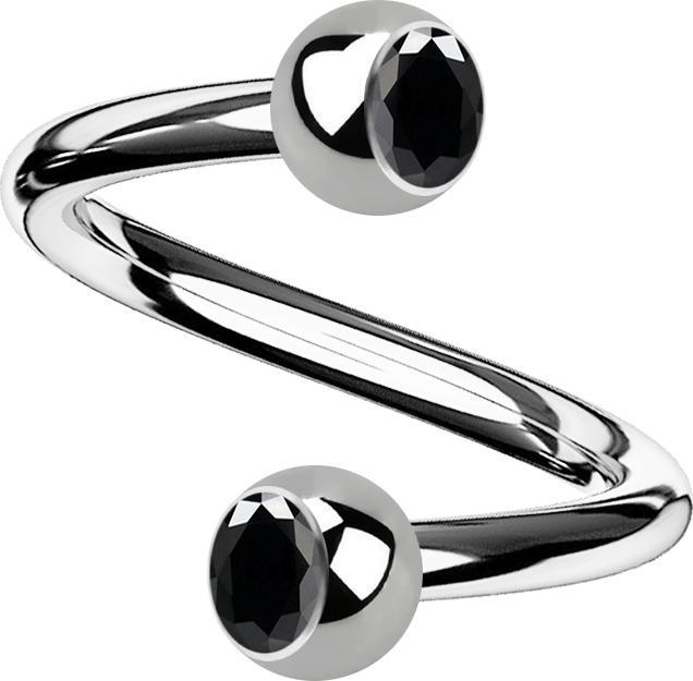 Image du produit Star Piercing Micro Spirale silber mit zwei Kugeln Kristall schwarz (Titane)