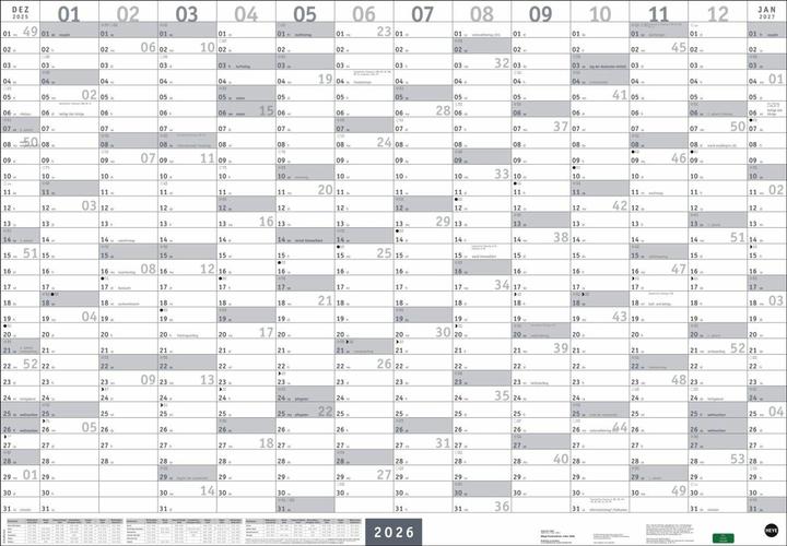 Produktbild Mega-Posterplaner, silber 2026 (68 x 98 cm, Kein Einband, Deutsch)