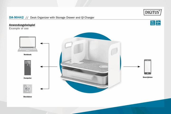 Image du produit Digitus Desktop Organizer avec chargeur Qi