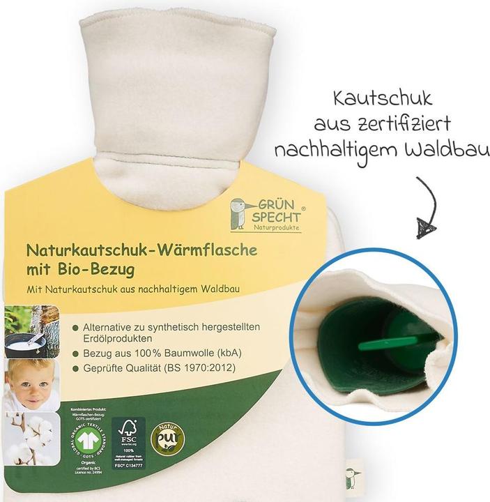 Actual product image Grünspecht Children's hot water bottle made of natural rubber with cover made of (0.60 l, Bed flask with cover)