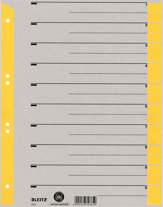 Leitz Trennblätter, A4 Überbreite, Kraftkarton 230g/qm, gelb aus grauem Karton mit gelben Taben, Bla