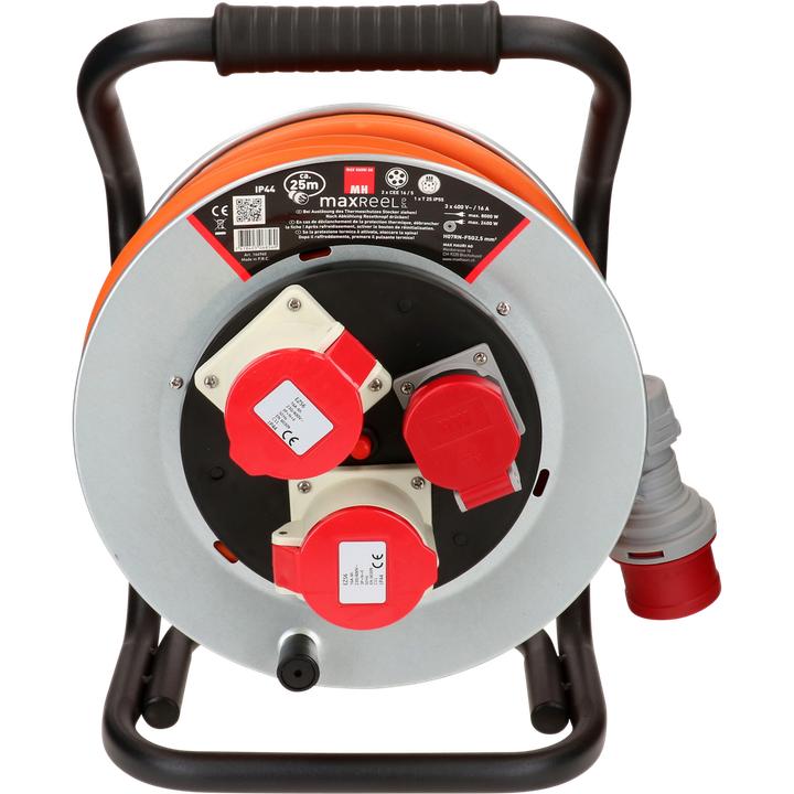 Immagine prodotto Max Hauri maxReel avvolgicavo in acciaio IP44 2x CEE16-5, 1x tipo 25 (25 m, 2.50 mm².)