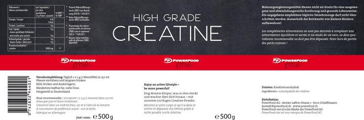 Nährwerte und Zutaten Powerfood High Grade Creatine (1 Stück, Pulver, 500 g)