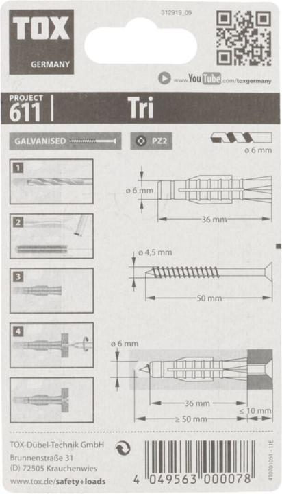 Actual product image Tox All-purpose dowel Tri 6x36 mm, incl. screw 10 pieces (10 pcs.)