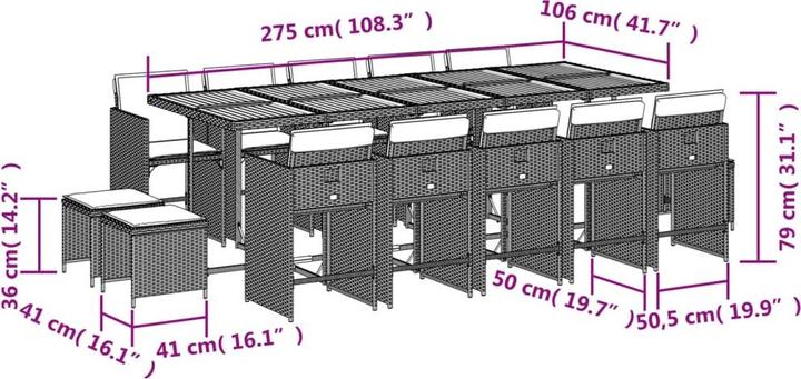 Produktbild vidaXL Garten Essgruppe (275 x 106 x 73 cm)