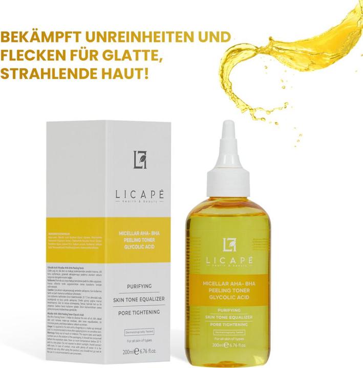 Immagine prodotto Licape Peeling Gesichtswasser 200 ml - Mit Glycolsäure AHA-BHA & Tiefenreinigung (Scrub detergente, 200 ml)
