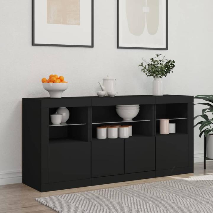 Image du produit vidaXL Buffet avec éclairage LED noir 142,5x37x67 cm,Couleur