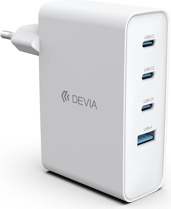 Actual product image Devia wall charger Extreme PD GaN 100W 3x USB-C 1x USB white (100 W, 3 ports)