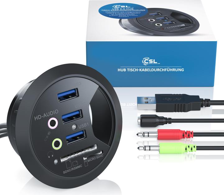 Image du produit CSL Hub de bureau USB 3.0 avec lecteur de cartes (USB-A, 7 Ports)