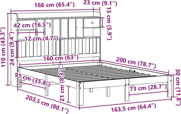 Produktbild vidaXL Bett mit Regal (160 x 200 cm)