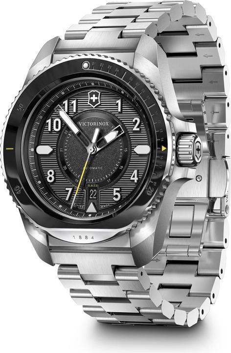 Produktbild Victorinox Journey 1884 Automatic, Taucheruhr, Herrenuhr, 43 cm, Ziffernblatt schwarz, Edelstahl Armband silber (Taucheruhr, 43 mm)