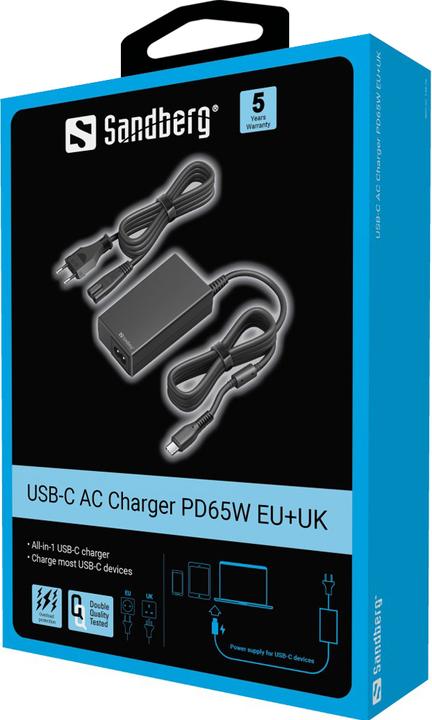 Produktbild Sandberg USB-C AC Charger PD65W EU+UK (65 W)