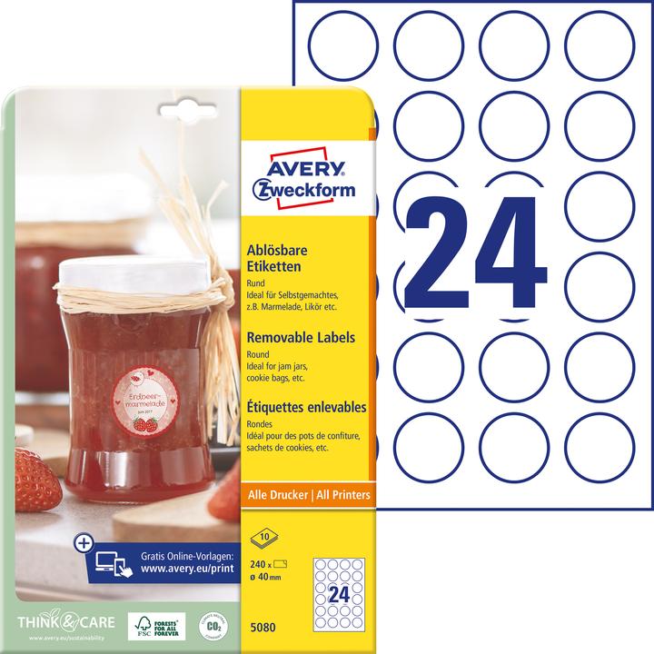 Produktbild Avery Runde Etik. Ø:40mm