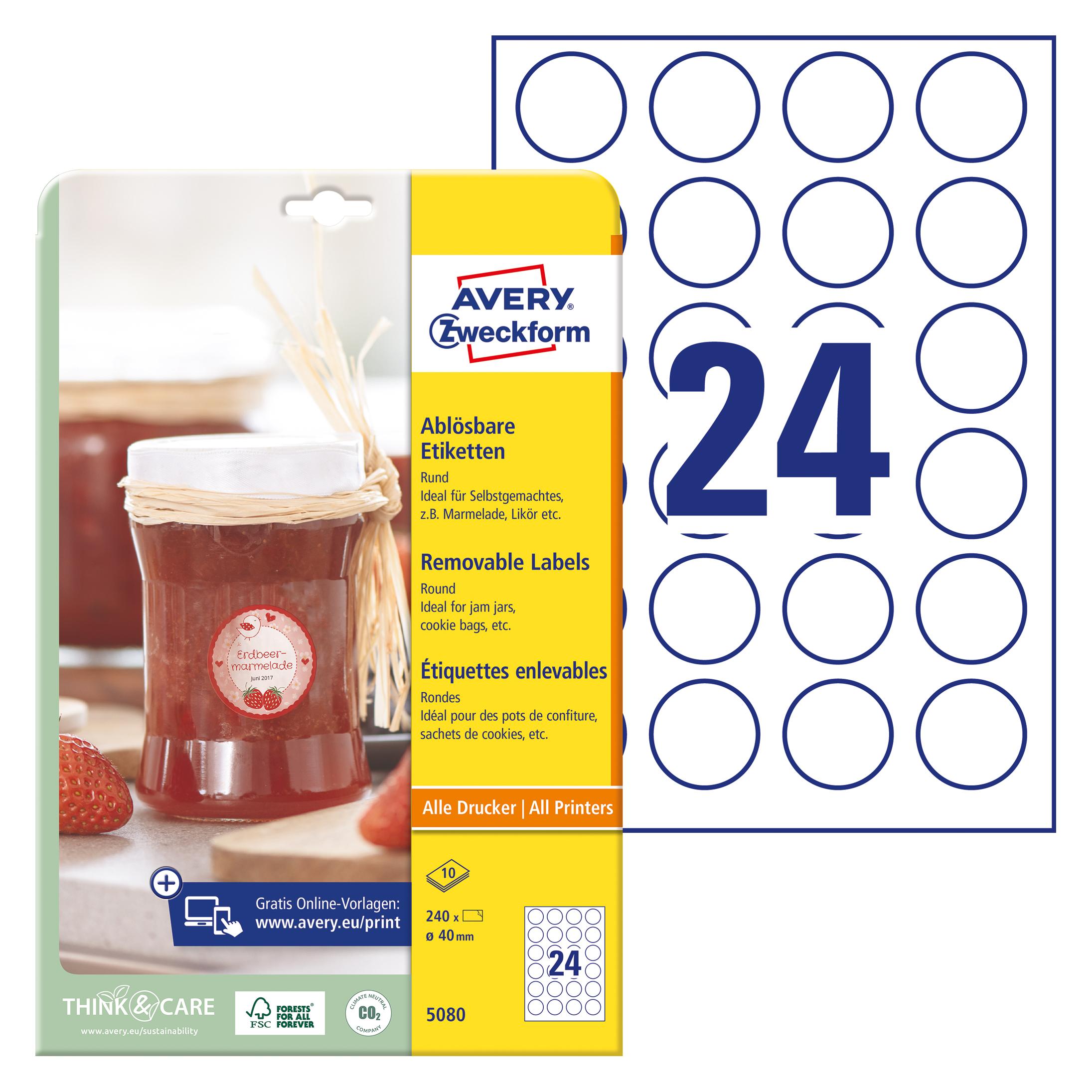 Avery Zweckform Etiketten Rund 40 Mm Weiß Wiederablösbar Ve=240 Stück