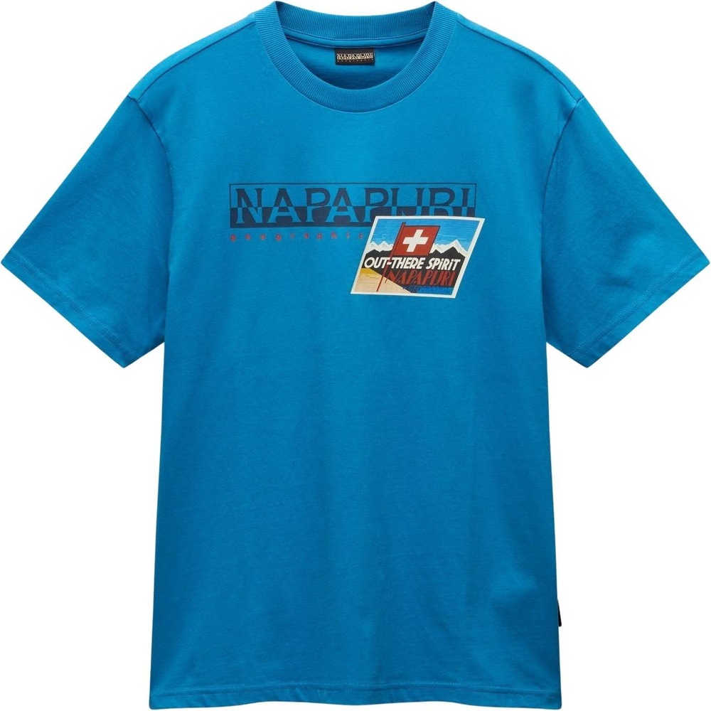 Napapijri, Herren, Shirt, t-shirt s-portaet, Blau, (L)