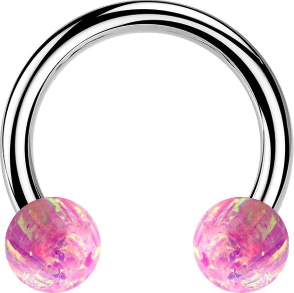 Image du produit Star Piercing Micro Circular Barbell argent avec deux boules opales roses (sans laiton, Acier chirurgical 316L)