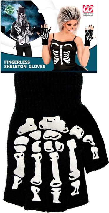 Produktbild Widmann FINGERLOSE HANDSCHUHE MIT SKELETTAUFDRUCK aus Wolle, One Size Fits Most Adult